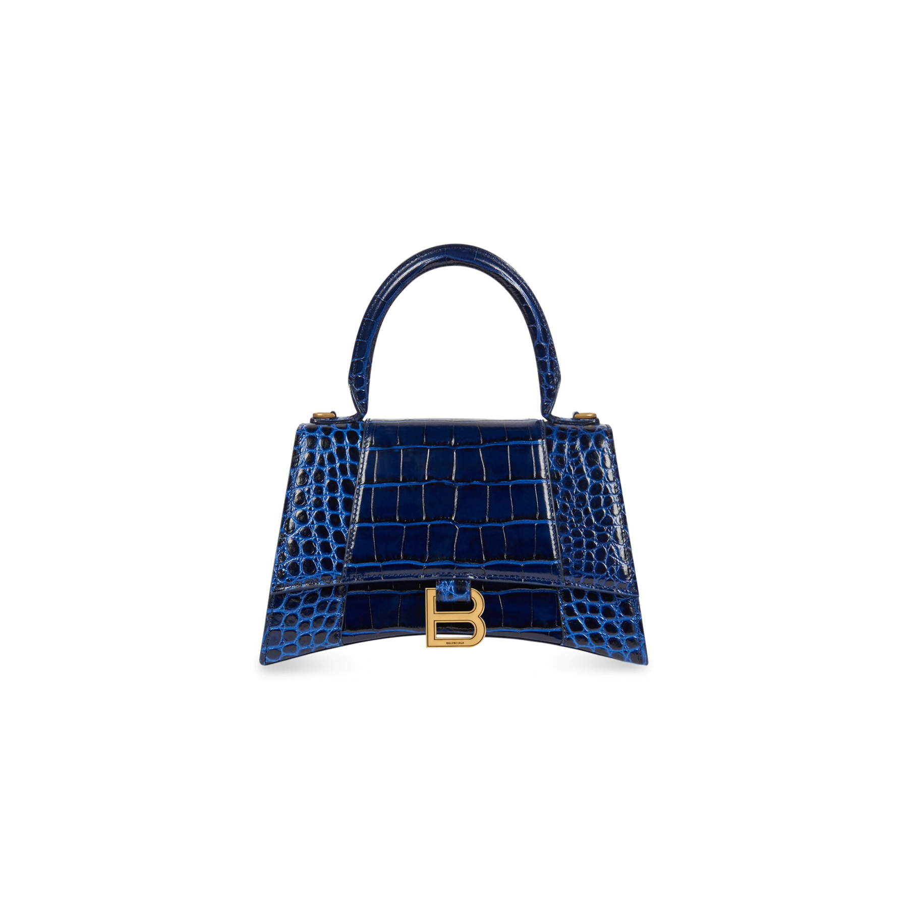 WOMEN'S HOURGLASS SMALL HANDBAG CROCODILE EMBOSSED IN NAVY